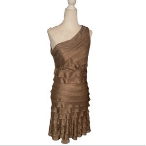 One shoulder bronze dress